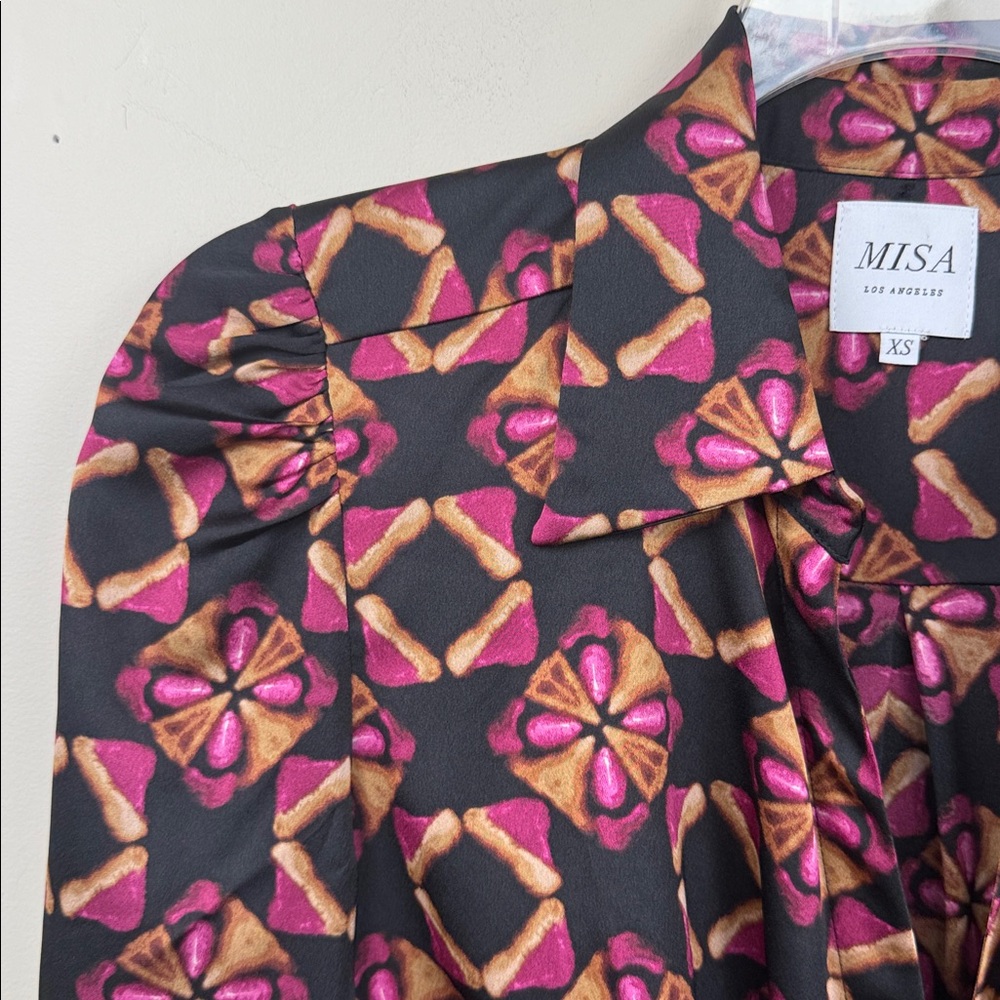 Misa Los Angeles X Anthropologie silky long sleeve abstract print Maxi with slit - Picture 10 of 11